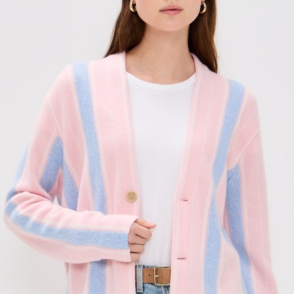 Guest in Residence Baja Everywear Cashmere Cardigan NWT Powder Pink Combo - Picture 14 of 16